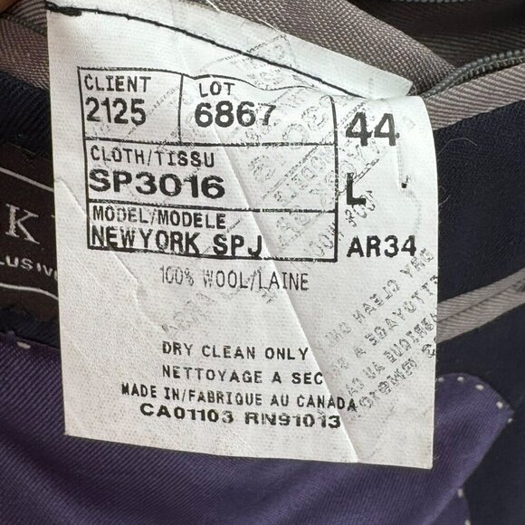 Jack Victor 3Sixty5 Black Two Piece Suit Mens Size 44L Union Made In Canada - Picture 7 of 16